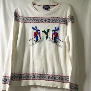 Lands' End Fair Isle CreamPima Cotton Sweater with Winter Ski Scene